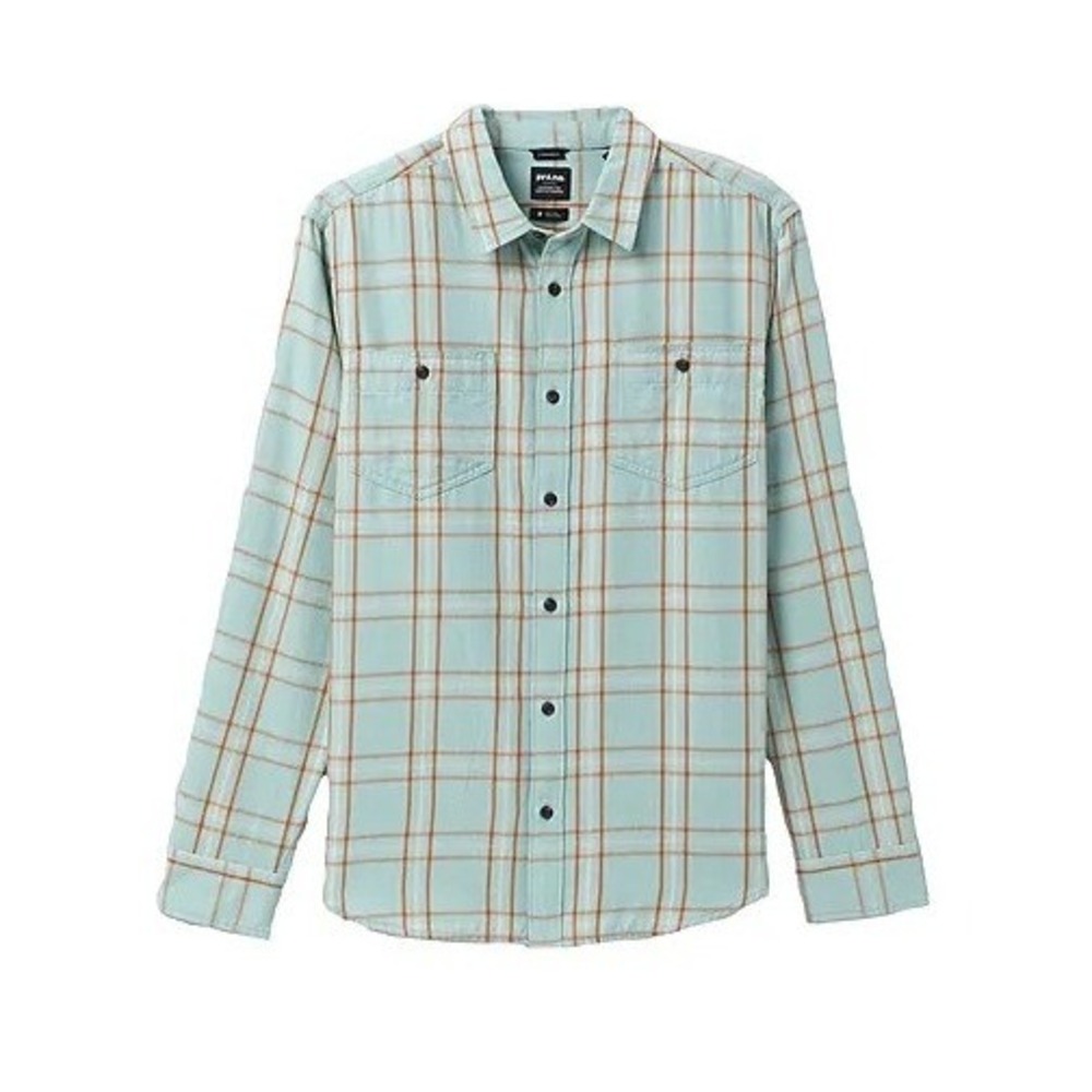 prAna Mens S Blue Plaid Dolberg Flannel Shirt in Creek